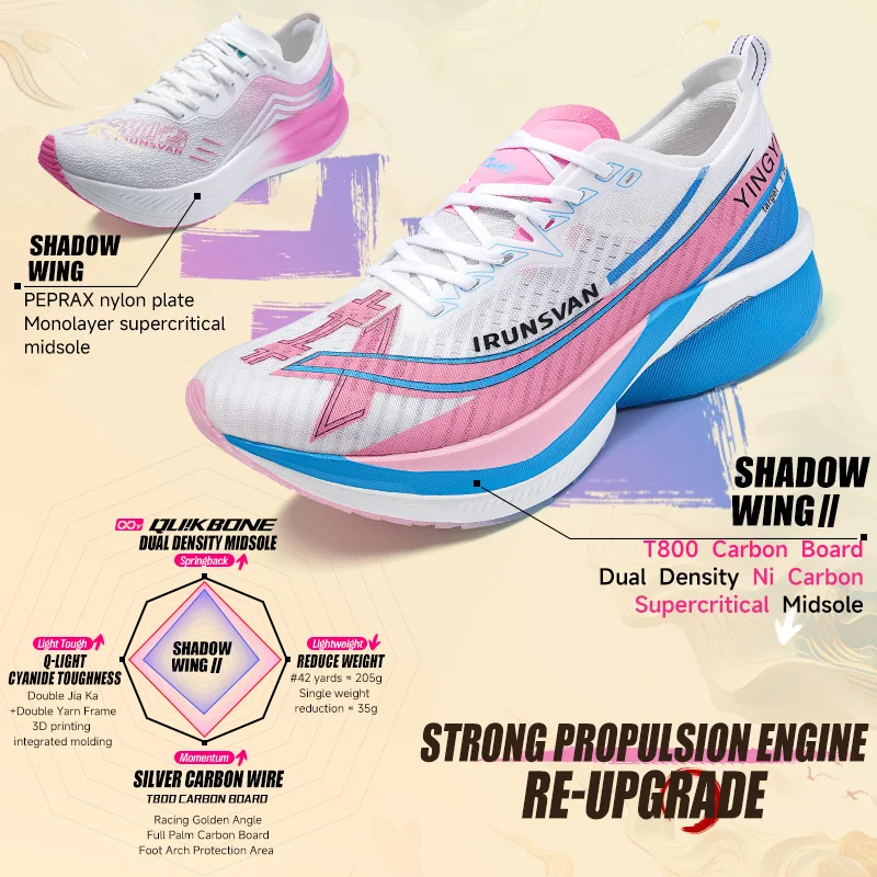 IRUNSVAN 2024 New Ultra-light Running Shoes Sports Shadow Wing 2.0 Marathon Shoes Full Palm Real Carbon Plate Shoes