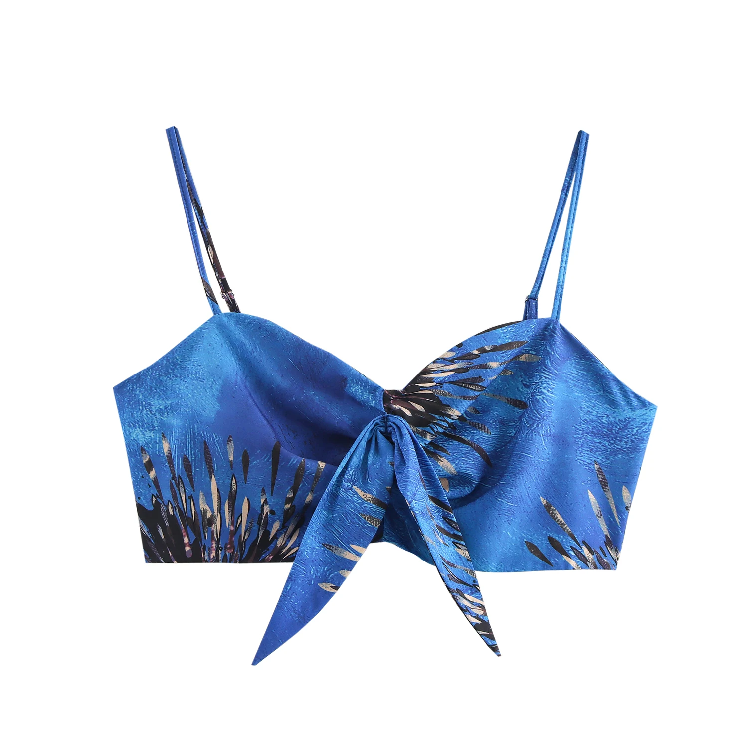 ZBZA Wiosna Nowa Damska Moda Projekt Vaion Sle Drukowany Zestaw Dwuczęściowy na Ramiączkach Wysoki Stan Poliester Letni Midi Dr