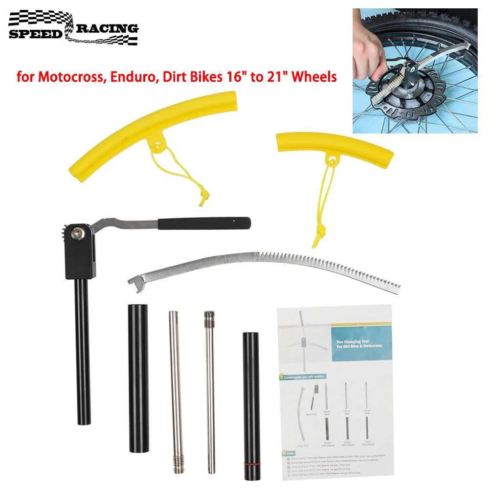 Kit d'outils de changement de pneus de vélo tout-terrain pour motocross, enduro, vélos tout-terrain, roues de 16 "à 21", livré avec des axes de 15/17/20/25 mm