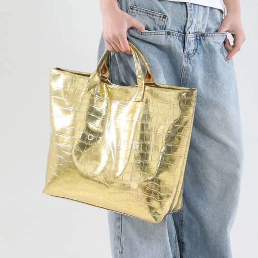 

Transparent PVC Paper Tote Bag Solid Color Large Capacity Crocodile Pattern Handbag Korean Style PU Leather
