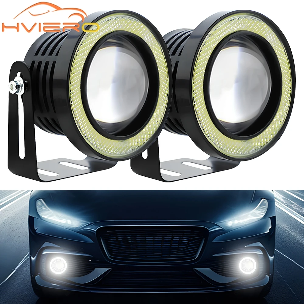 2X Car COB DRL Led DC 12V HeadLamp Angel Eye Fog lamp Waterproof Headlight DRL Daytime Running Light Turn Signal Trunk Led bulb