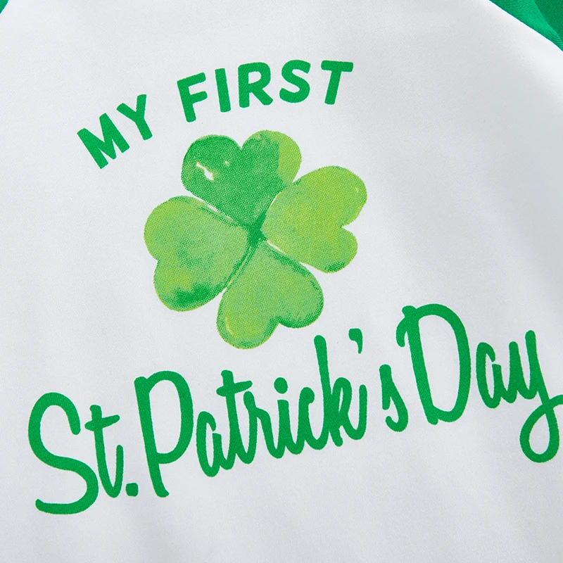 Toddler St Patrick s Day  with Long Sleeves and Shamrock Print - Cute Irish Baby Romper for Casual Wear