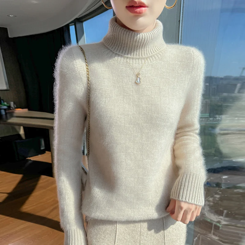 

Autumn And Winter 100% Pure Wool Women's High Lapel Knit Bottoming Shirt Slim Sweater Cashmere Sweater