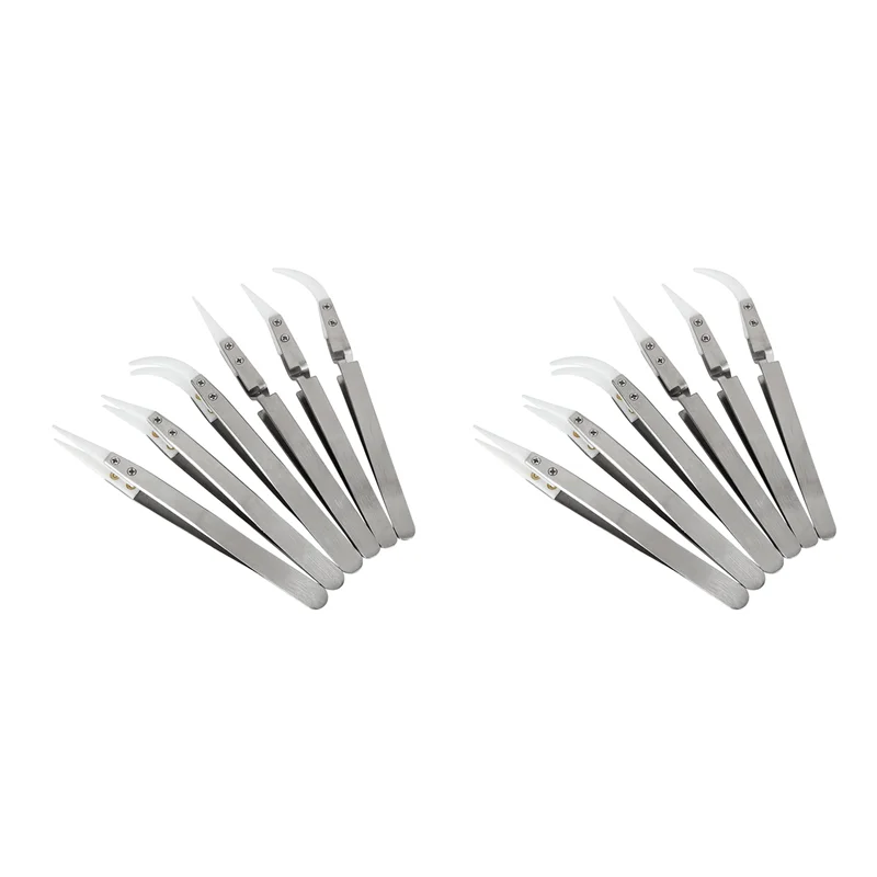ABRW-12 pinzette per saldatura inversa di precisione, set di pinzette a punta e curve non conduttive, antimagnetiche