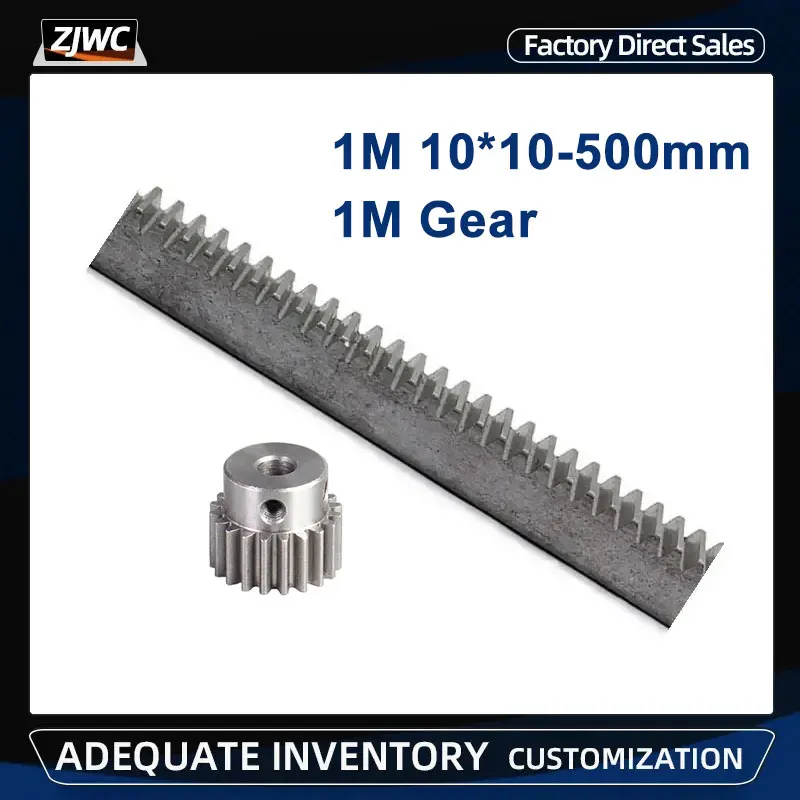 1pc 1Mod 1 Modulus Gear Rack steel 10*10*500mm + 1pc 1M 17Teeth 15Teeth Pinion 45 Steel Gear Metal Gear