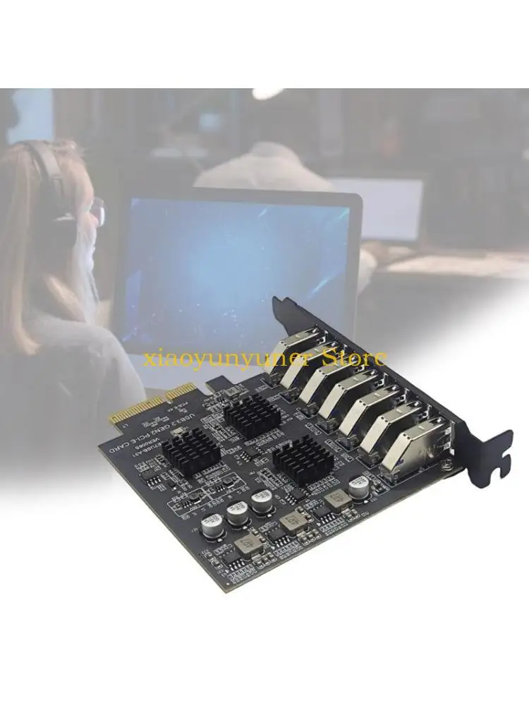 

P9JB модернизирует компьютер с помощью 7-портовой карты расширения PCIe с высокой пропускной способностью USB 3.2 и аксессуаром