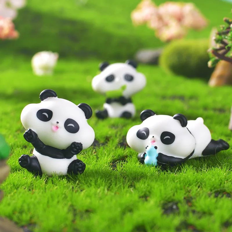 Cartoon Cute Panda Animal Doll Miniature Landscape Ornaments Items Resin DIY Home Decorations Desktop Decor Crafts Sculpture