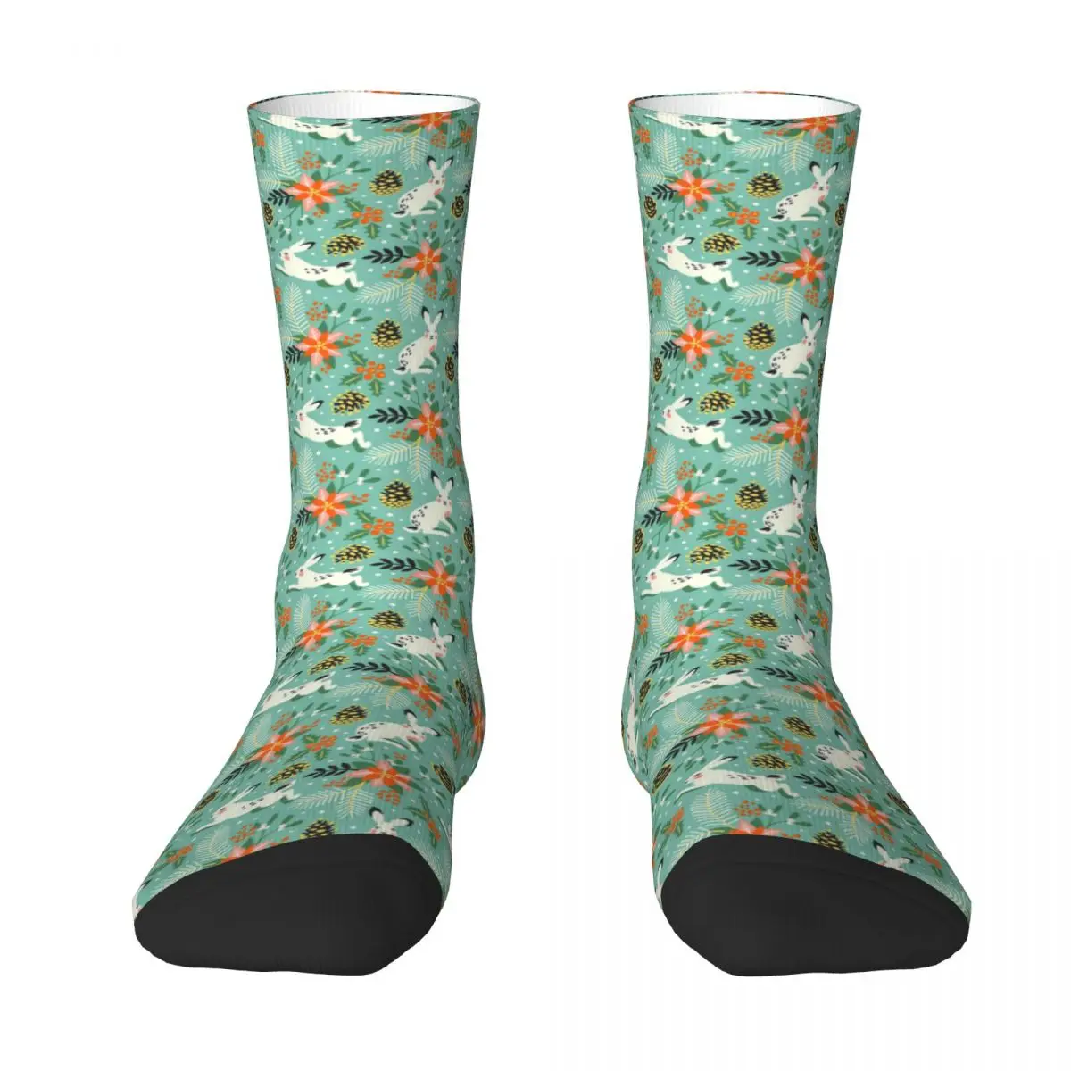 Easter Day Socks Rabbit And Floral Gothic Stockings Unisex Soft Running Socks Winter Custom Non Slip Socks