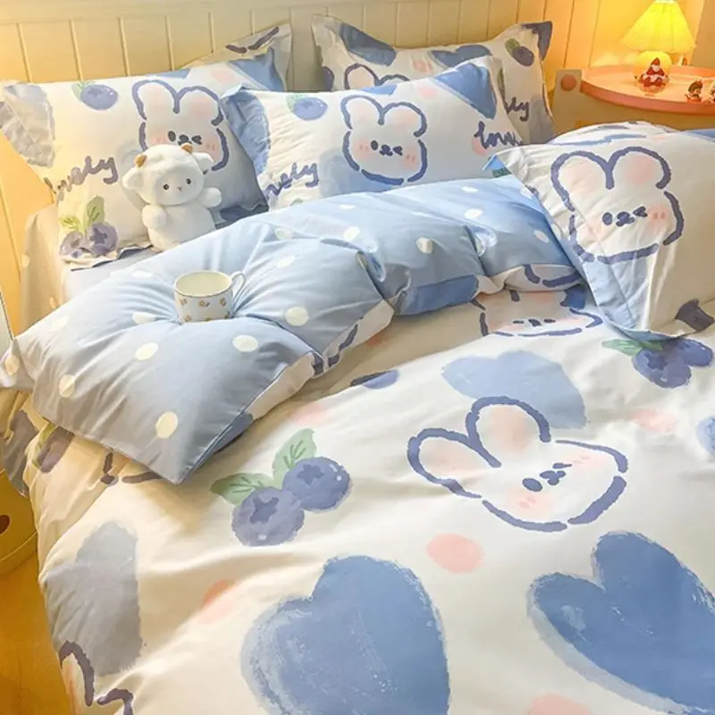 Cute Kids Bedding Set Rabbit Dinosaur No Filler Single Queen Size Duvet Cover Flat Sheet Pillowcase Girls Boys Comforter Duvet