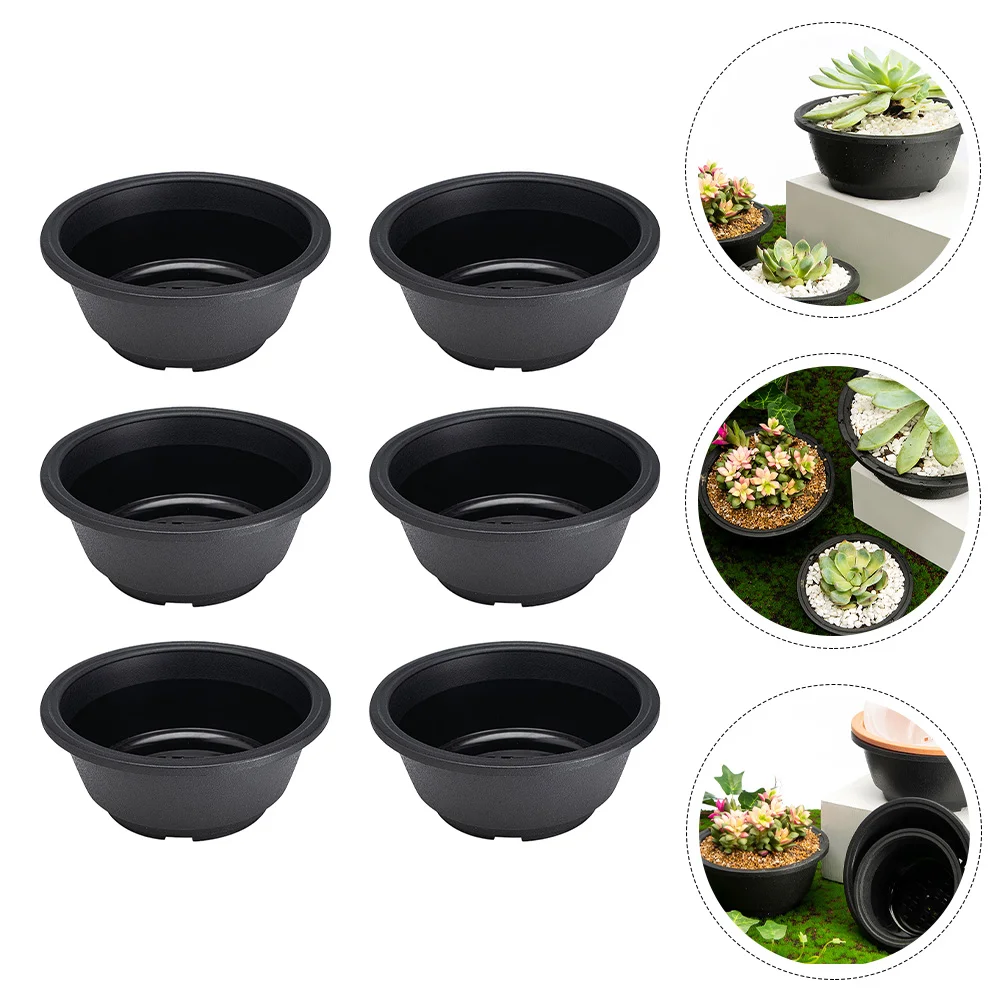 

6 Pcs Planter Plastic Flower Pot Flowers Planting Household Pots Mini Desktop Ornament Creative Flowerpot Black Bonsai