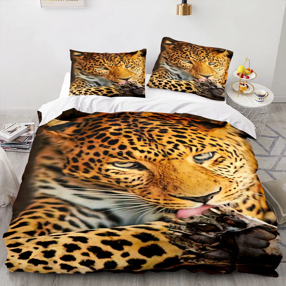 Leopard Duvet Cover King Queen Size Brown Cheetah Bedding Set for Kids Teens Adults Wild Animal 2/3pcs Polyester Comforter Cover