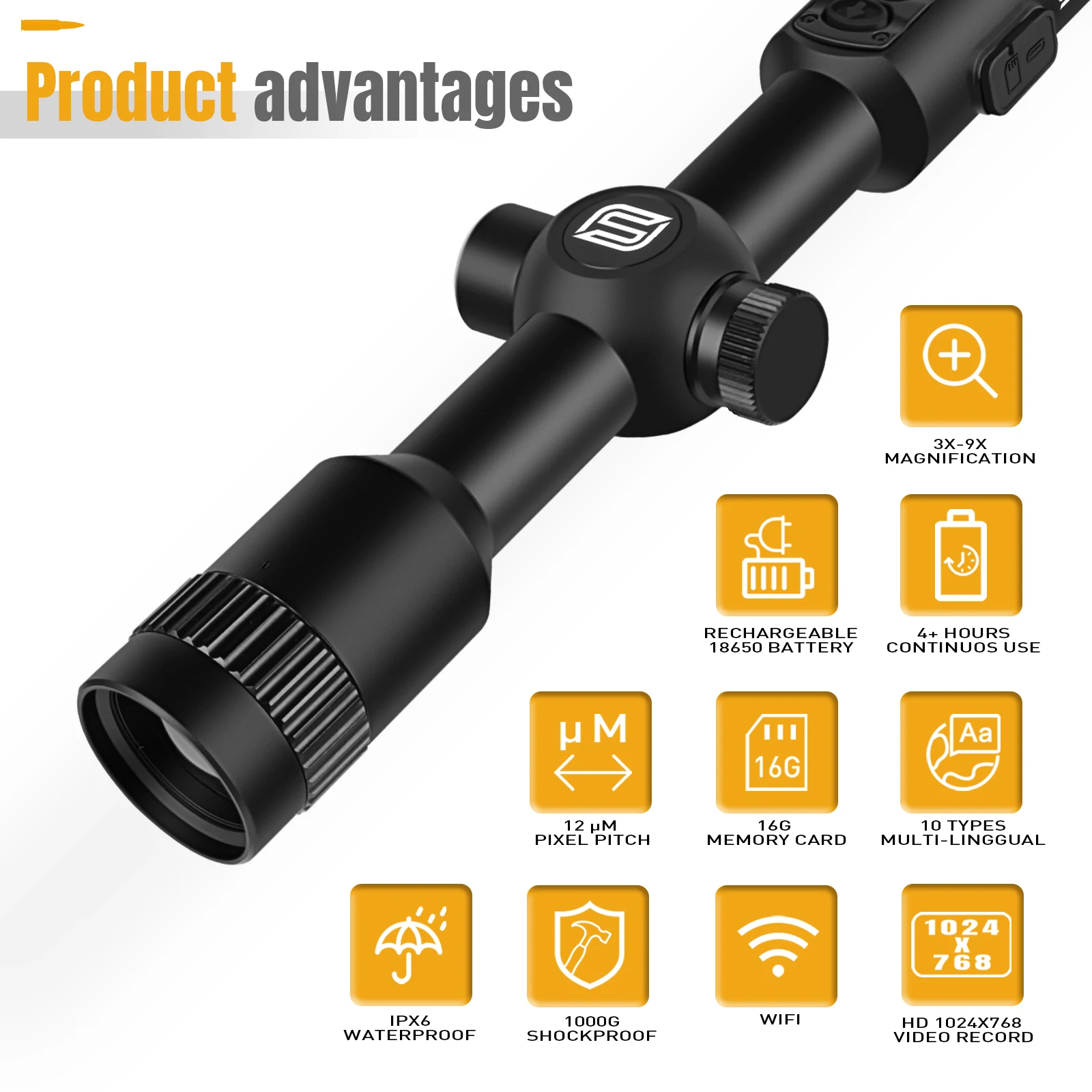 OPTICS TGS335 3-9x 1024x768 Video Record Thermal Vision Scope 384*288 IPX6 Waterproof Night Vision Scope With WIFI SD Card