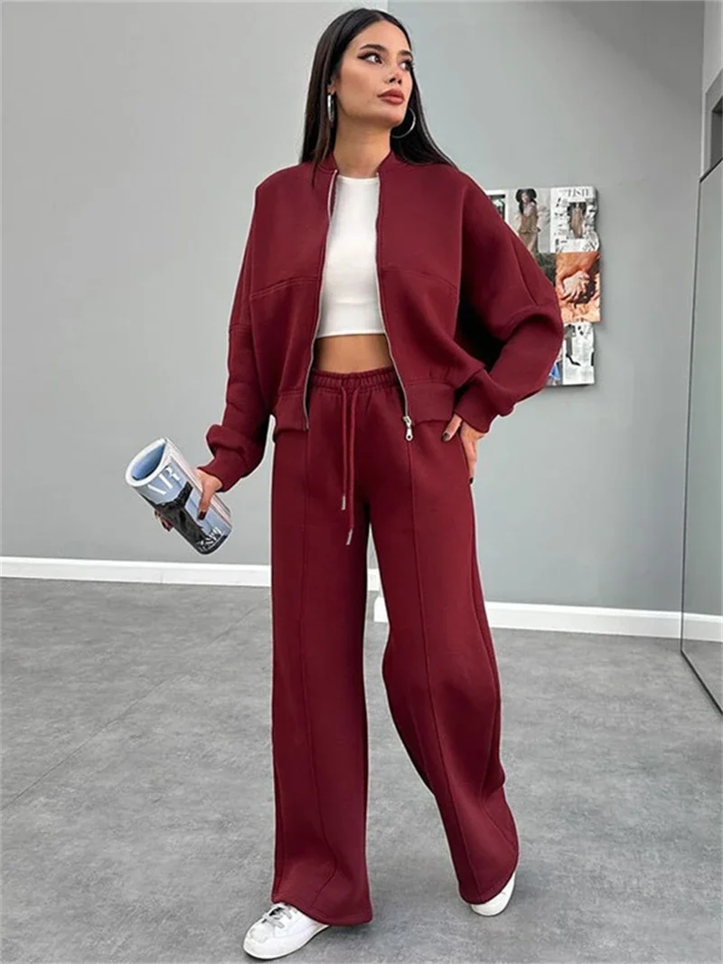 Streetwear 2 Piece Sets Women Outfit Winter Fall Clothes 2024 Women Solid Zip Up Top and Pants Sets Casual Sweatsuits Woman Sets