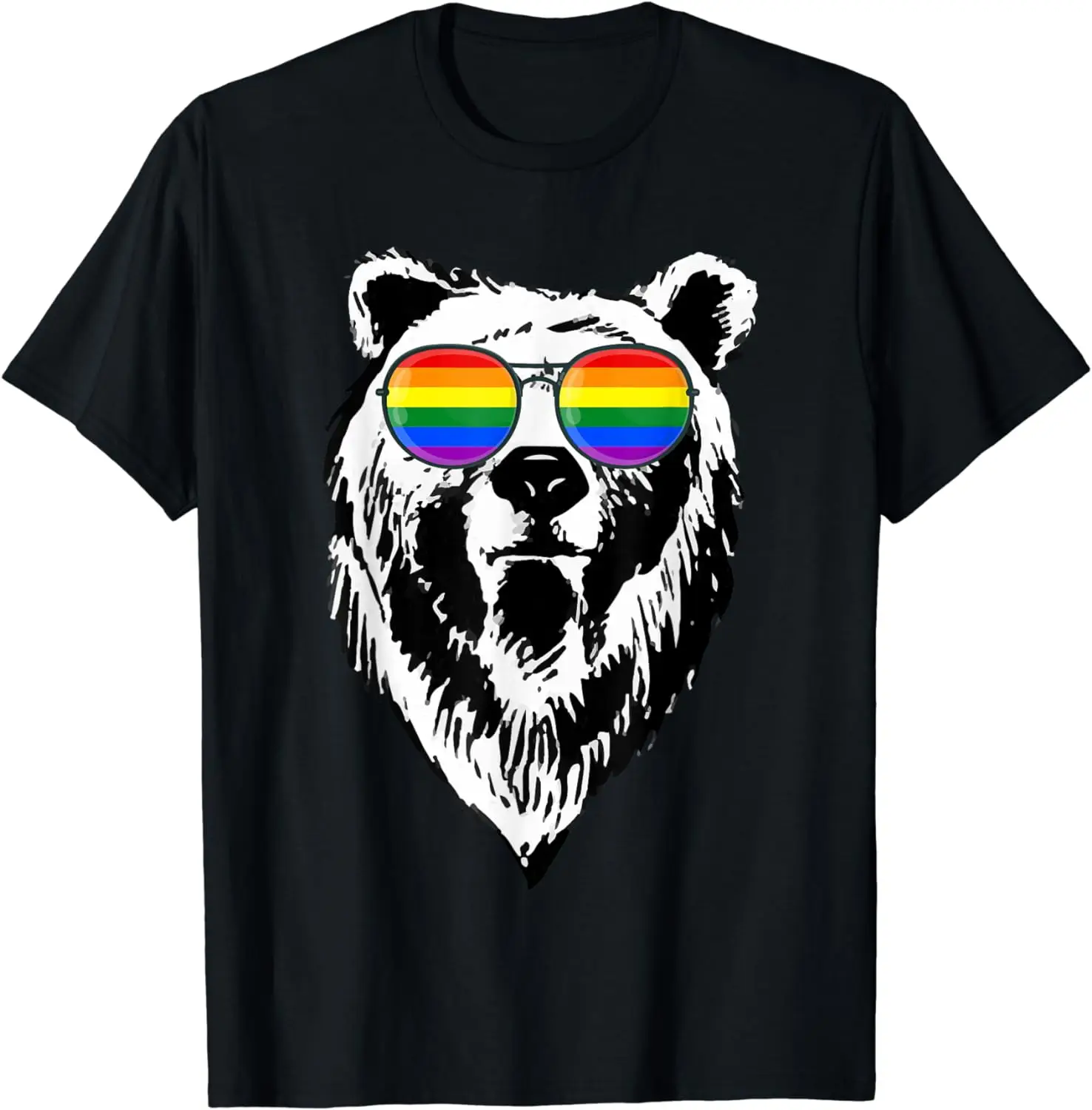 Gay Bear LGBT Rainbow Sunglasses Pride Flag Gifts for Men T-Shirt Cotton All Seasons