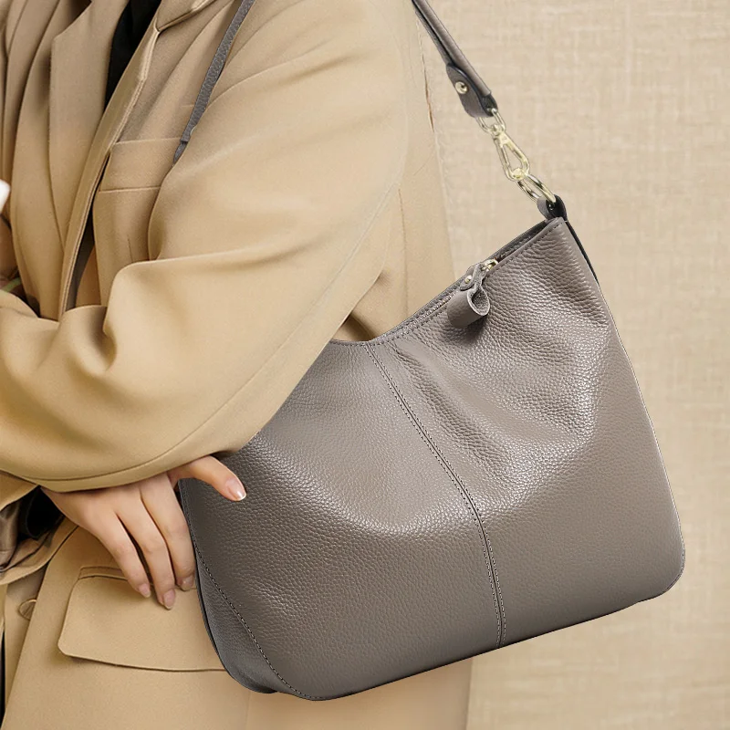 Genuine Leather Women's Bags - New Style, Top-Grain Cowhide, Soft Leather, Large Capacity, Underarm, Shoulder, Crossbody