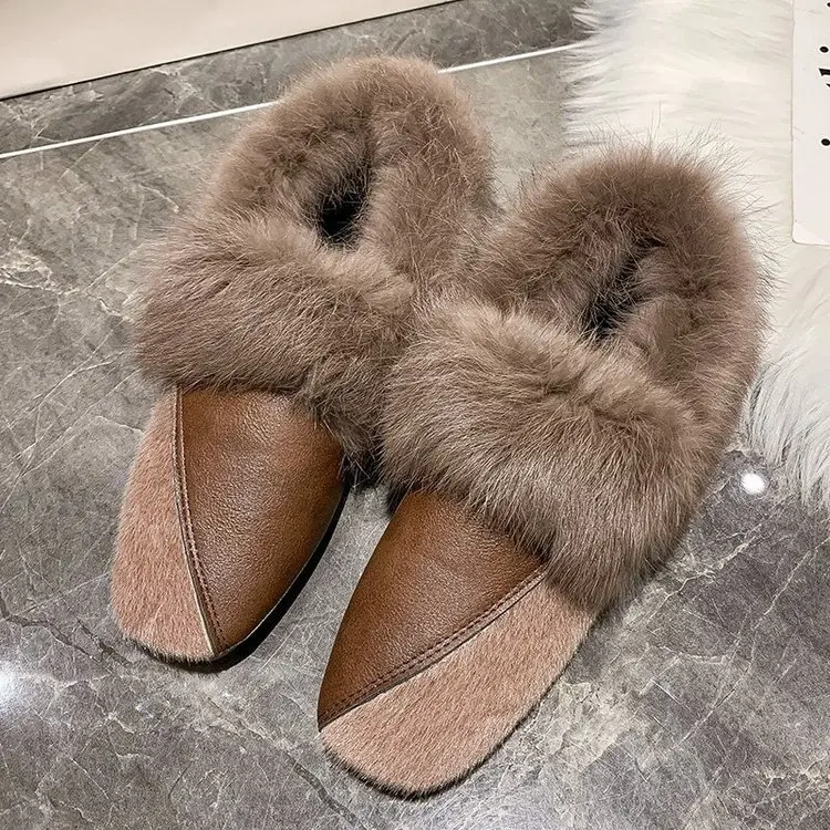 Moccasin Shoes Casual Female Sneakers Loafers Fur 2023 Fashion Women's Square Toe Moccasins Slip-on Comfortable Modis PU Lace-Up