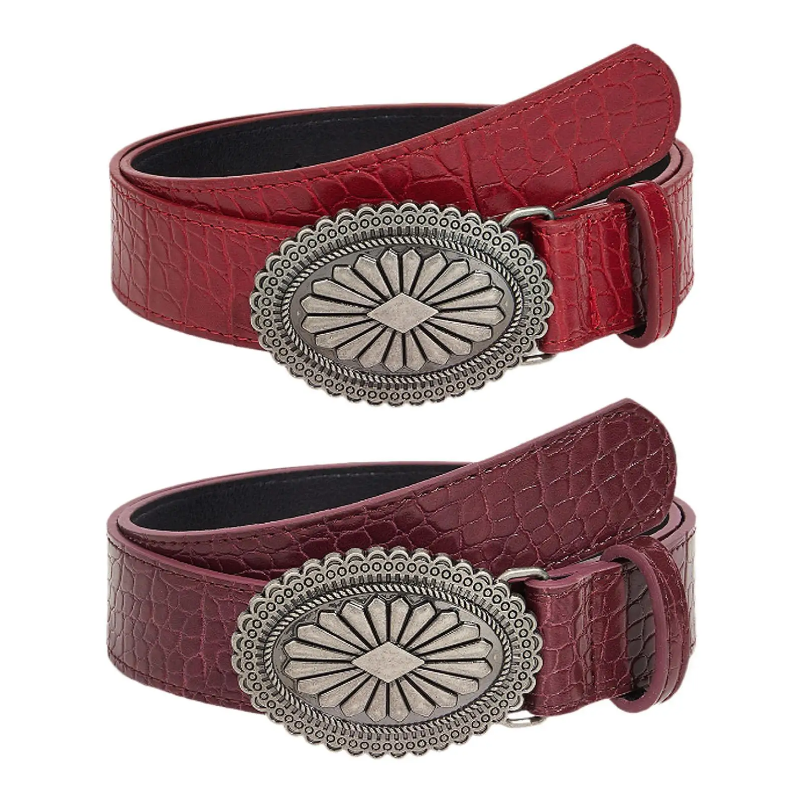 

PU Leather Belt for Women with Snap Buckle Girls Luxury Western Cowboy Belt