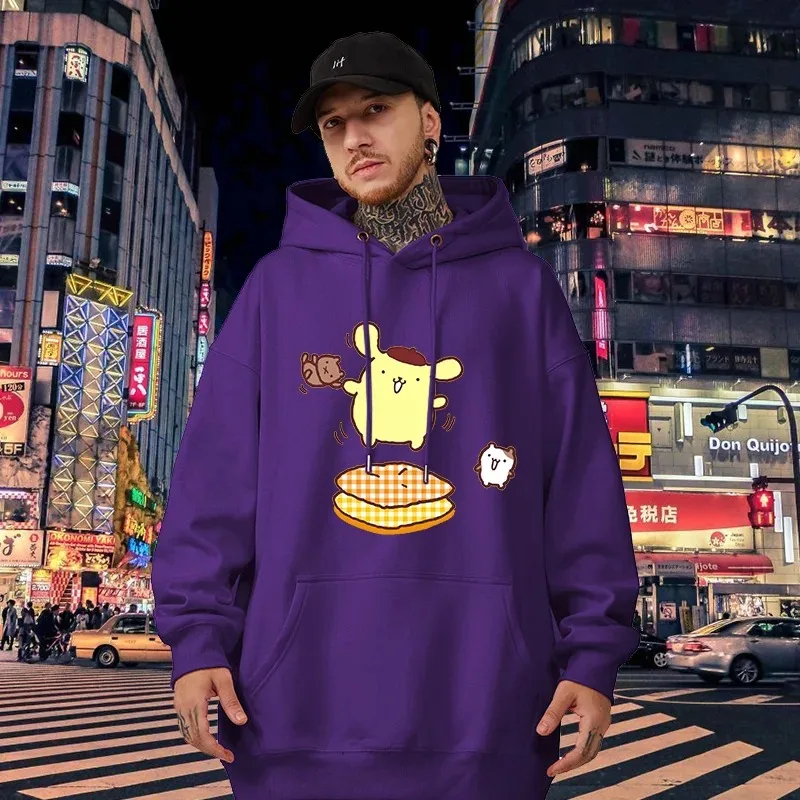 Men Hoodies Sanrio Purin Anime Graph Trendy Daily Creative Print Kawaii Male Sweatshirts Autumn Winter Comfortable Pullover