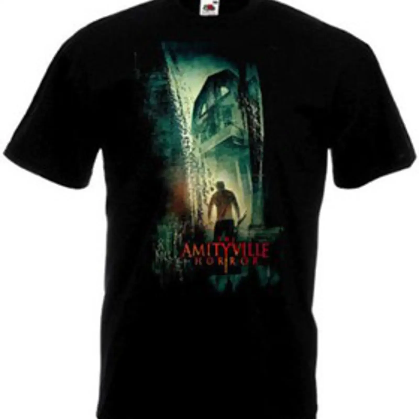 Футболка The Amityville Horror v3, черная, с принтом кинопостера, все размеры S-5XL, винтажная, с эффектом потертости, удобная, универсальная, слегка состаренная.