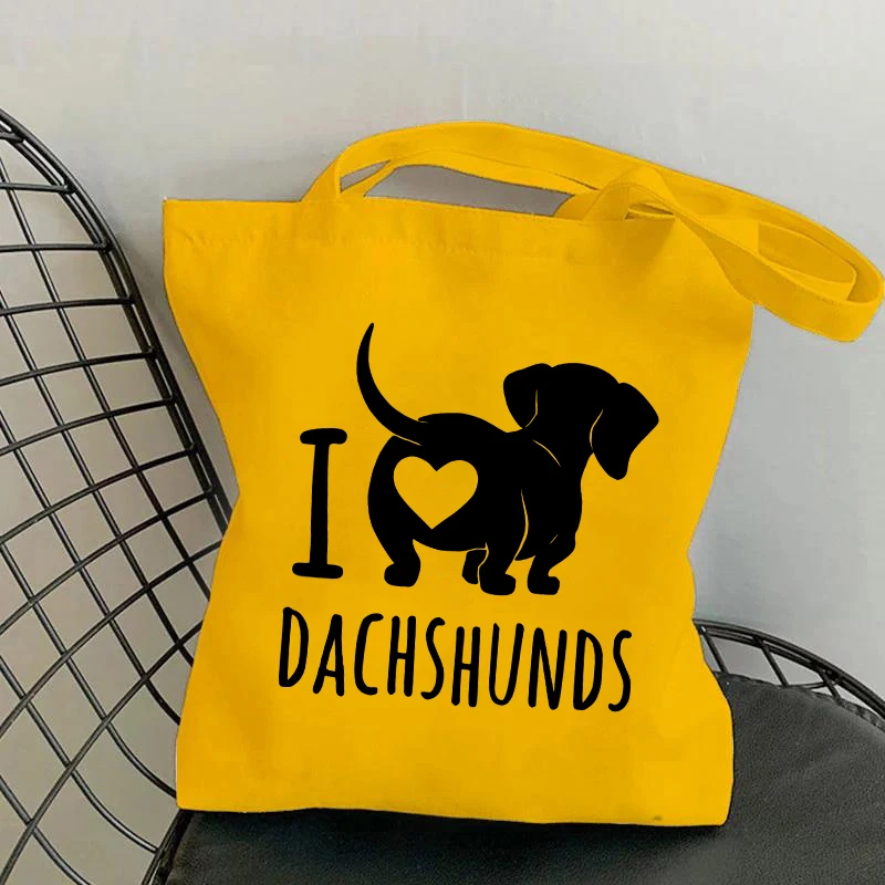 New Fashion I Love Dachshund Printing Handbag Women Shopping Totes Bags White Black Shoulder Bag Fashion Women Girl Bags