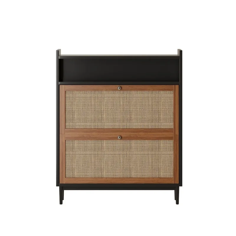 

Japanese-style simple solid wood rattan shoe cabinet, home door entry locker, shoe rack