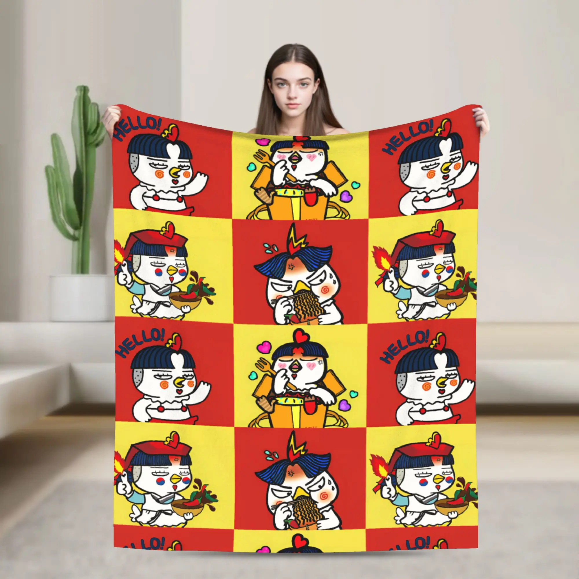 Manta Buldak caliente con fideos de pollo picantes, ropa de cama de franela para viaje y oficina, colcha de calidad suave para sala de estar, regalo
