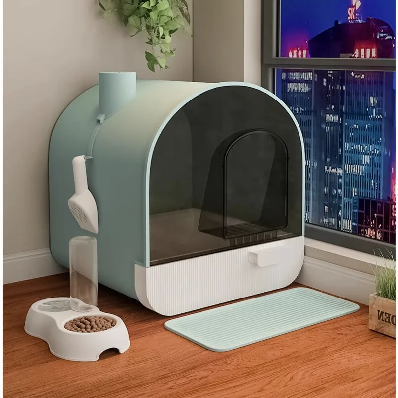 Fully Enclosed Sandbox Cats Large Odor Resistant Cats\' Toilet Drawer Design Litter Tray Visible Door Curtain Pets Supplies