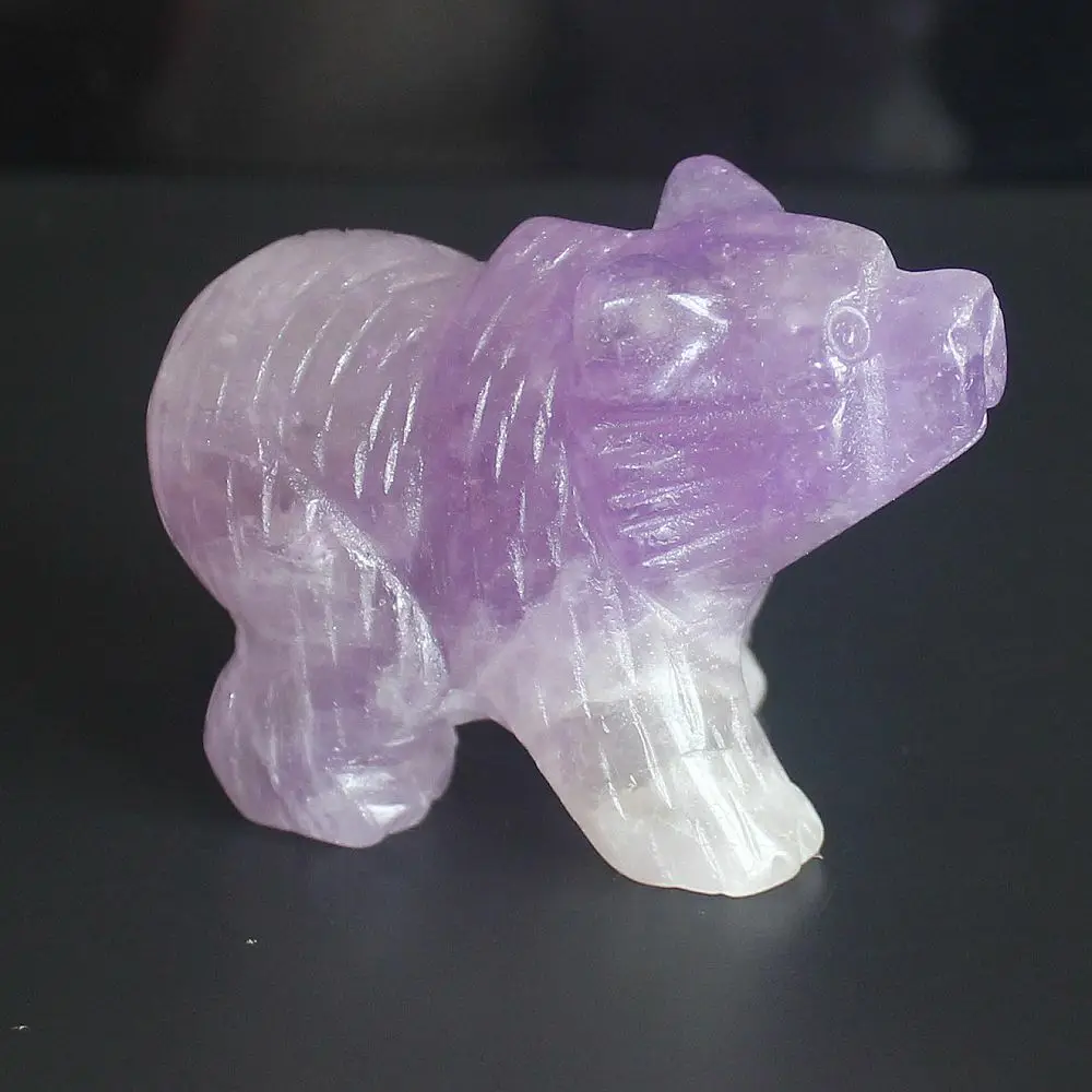 Hand Carved Gemstone Natural Amethyst Bear Animal Figurine Animal statue Carving office home decor 2''