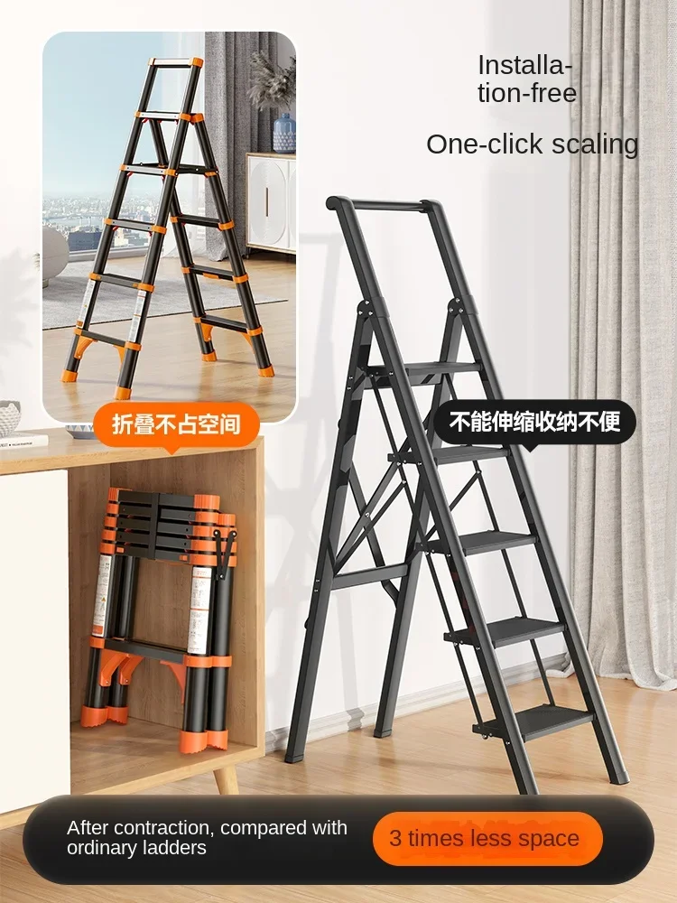 บันไดอลูมิเนียมอัลลอยด์ในครัวเรือนพับTelescopic Herringboneบันไดในร่มมัลติฟังก์ชั่หนาLift