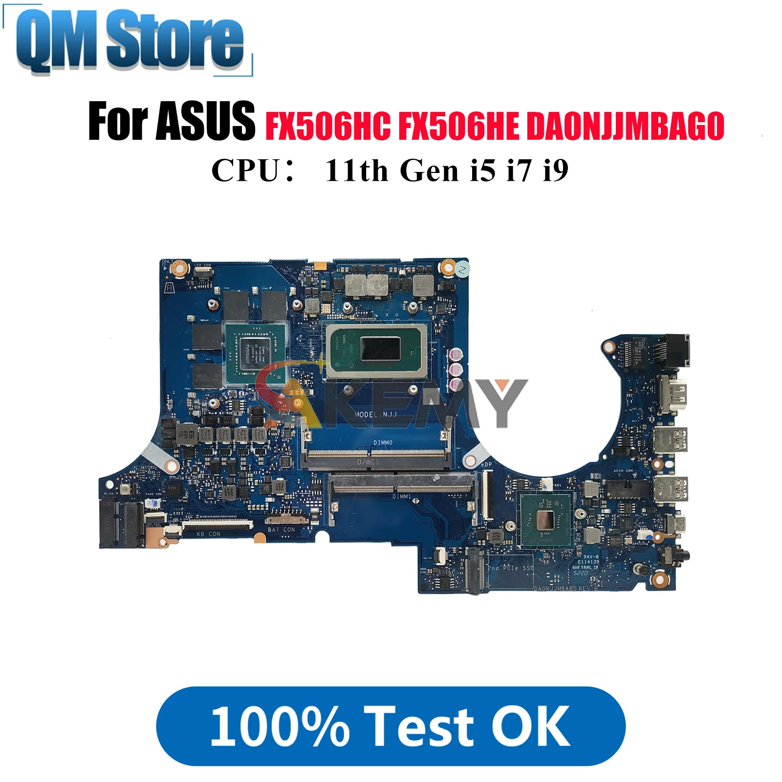 

DA0NJJMBAG0 Laptop Motherboard For ASUS TUF Gaming FX706HE FX706HC FX706HF FX506H Mainboard With 11th Gen i5 i7 i9 tests OK stk