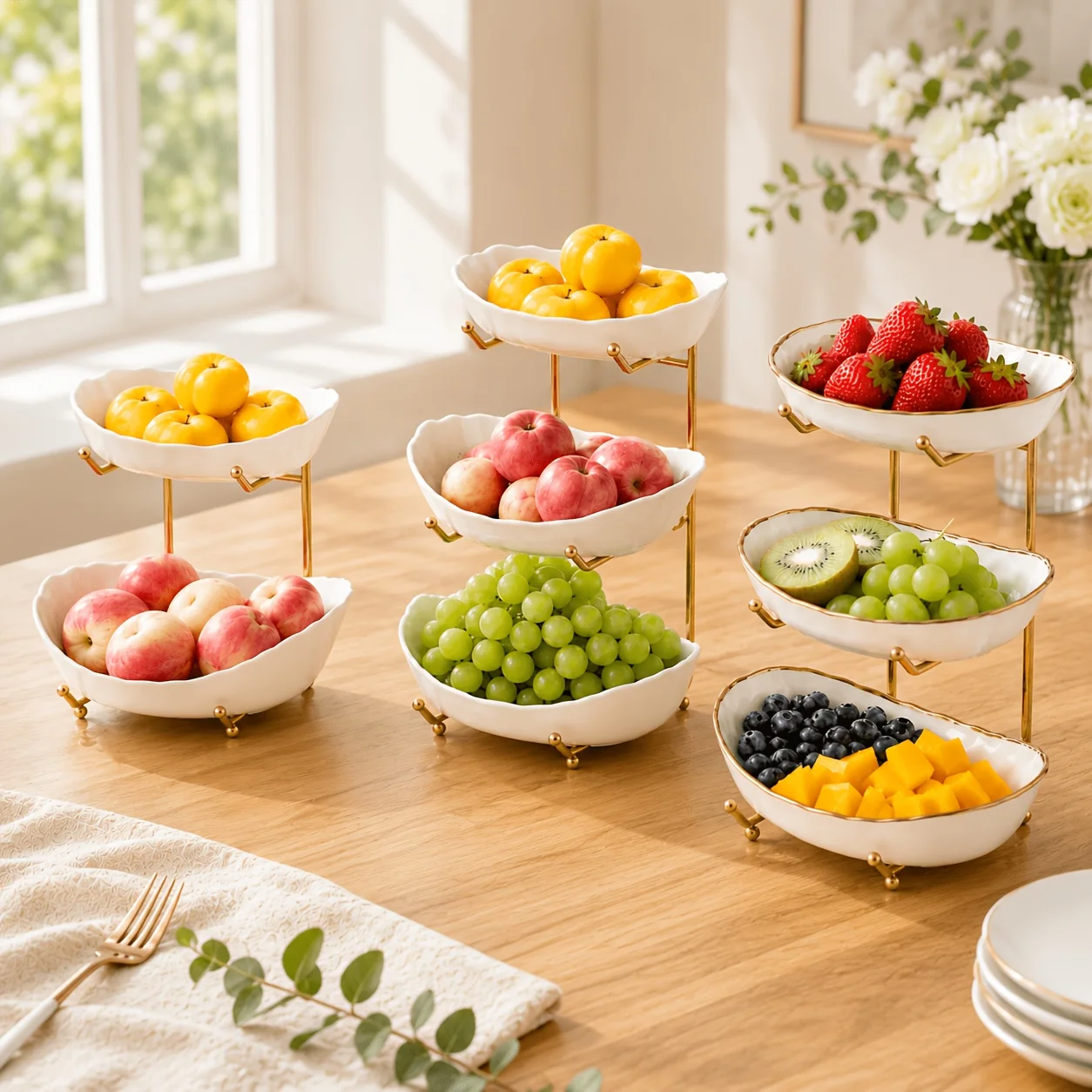 

2/3 Tier Fruit Tray Metal Storage Rack Multi-Purpose Fruit Vegetable Snack Serving Tray Sturdy Iron Stand Organizer Ideal for Home Kitchen Dining Room Bathroom Outdoor Picnic Party Gathering Daily Household Universal Practical Display Holder