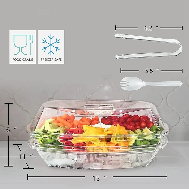 Imagem -06 - Transparente Plástico Refrigerado Frutas Bandeja Clear Party Platter Compartimentos para o Natal Ação de Graças Camping Out 15 Polegada