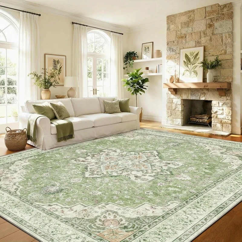 

Floral Print Living Room Carpet Vintage Floral Design Bedroom Rugs Machine Washable Non-slip Sofa Coffee Table Mats Ковер Tapis