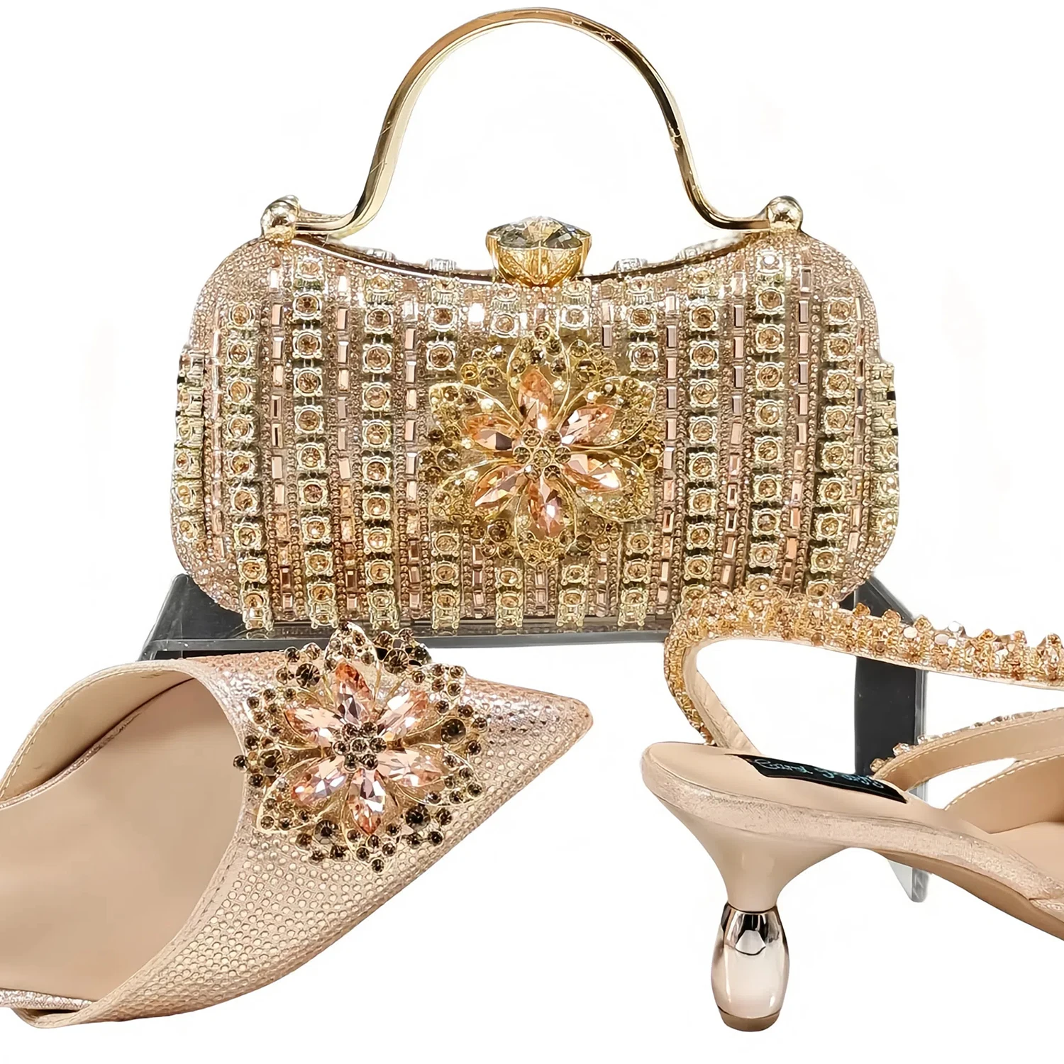 doershow Charming Shoes And Bag Matching Set With champagne Hot Selling Women Italian Shoes And Bag Set For Party Wedding!SDF1-3