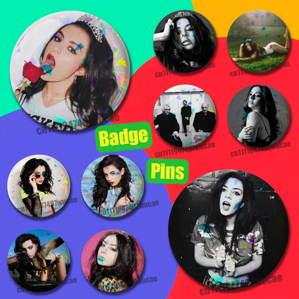 For Charli Xcx Music Fashion Film Badge Case Custom Pin Insignia Emblem Round 25mm Brooch Button Laser Cover
