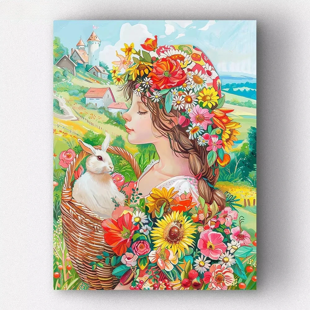 5D DIY Diamond Painting Flower Crown Girly Fantasy Countryside Full Square with Diamond Home Decor