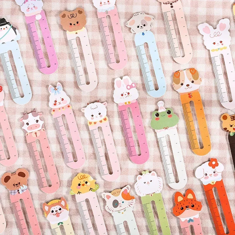 30pcs/box Cute Bookmark Creative Lovely Cartoon Animal Bear Rabbit Ruler Bookmark Kawaii Student Bookmark School Read Supplies