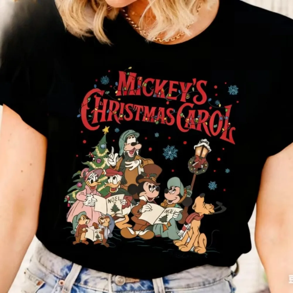 ดิสนีย์ 2026 คริสต์มาส ดิสนีย์ มิกกี้เมาส์ ตัวละครการ์ตูน เสื้อยืดพิมพ์ลายกราฟิก แฟชั่นง่ายๆ ไซส์พลัส แขนสั้น