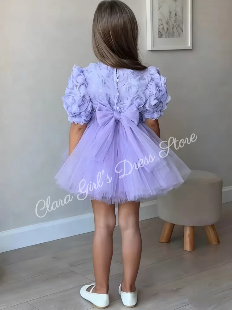 A-line Skirt Knee-Length Puffy Tulle Girls' Dress Children’s Wedding Party Dress Floral Girls' Evening Gown Customizable
