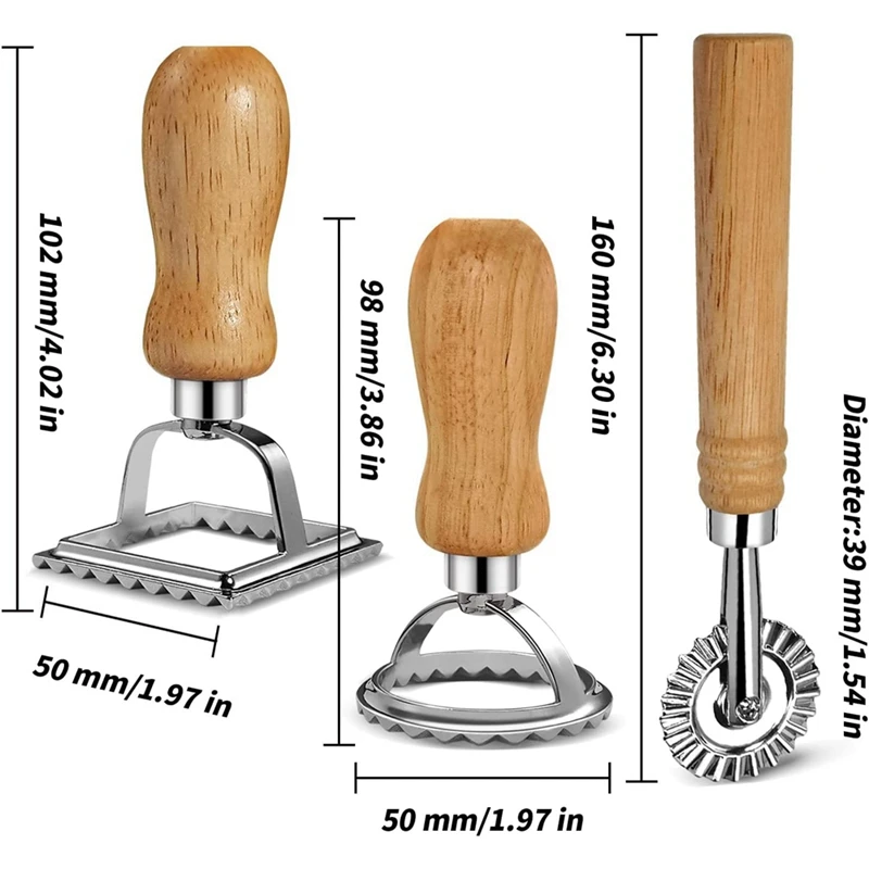 AT69 -Ravioli Pasta Cutter Set, Ravioli Stamp Maker With Wooden Handle For Ravioli, Pasta, Dumplings Lasagna, Pierogi