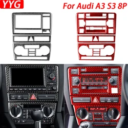 For Audi A3 S3 8P 2006 2007 Carbon Fiber Central AC Radio CD Navigation Panel Set Trim Cover Interior Car Accessories Sticker