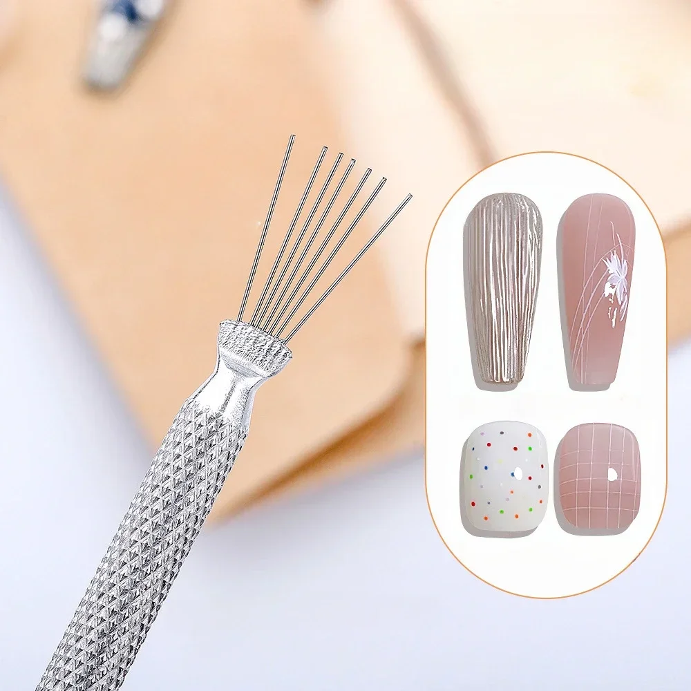 7-pin Nail Liner Nail Art Tools Stainless Steel Stripe Lines Nail Art Pens Bendable Pins Ultra-thin Line NailBrush Gel Painting