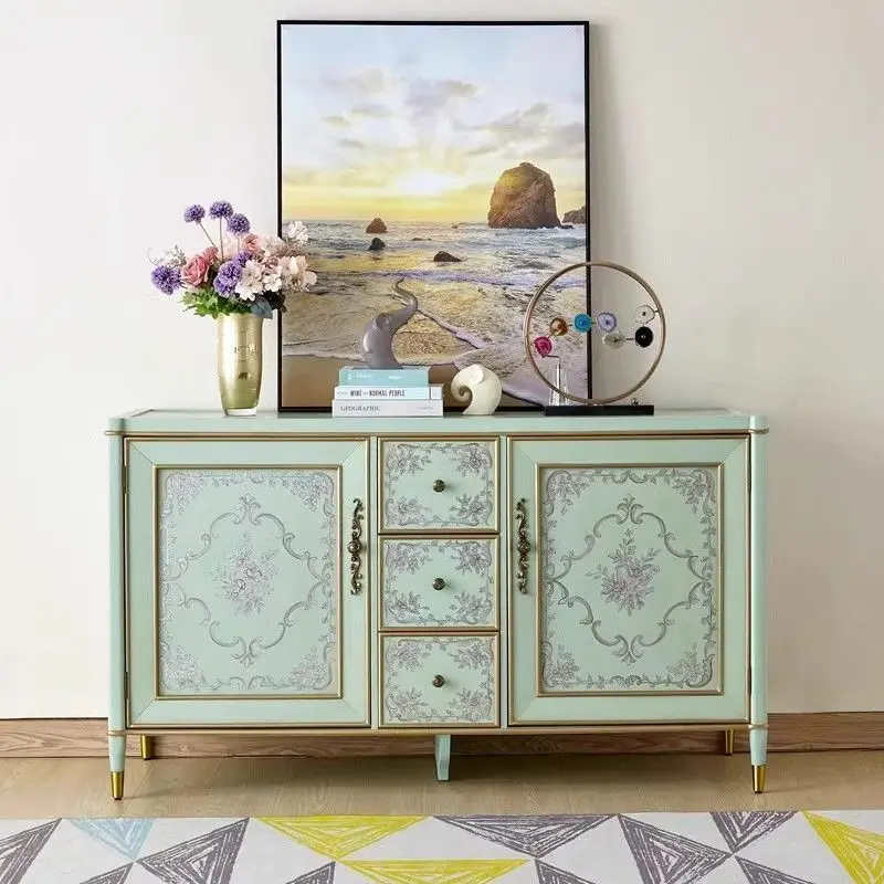 Vintage two-door three-bucket locker painted art side cabinet