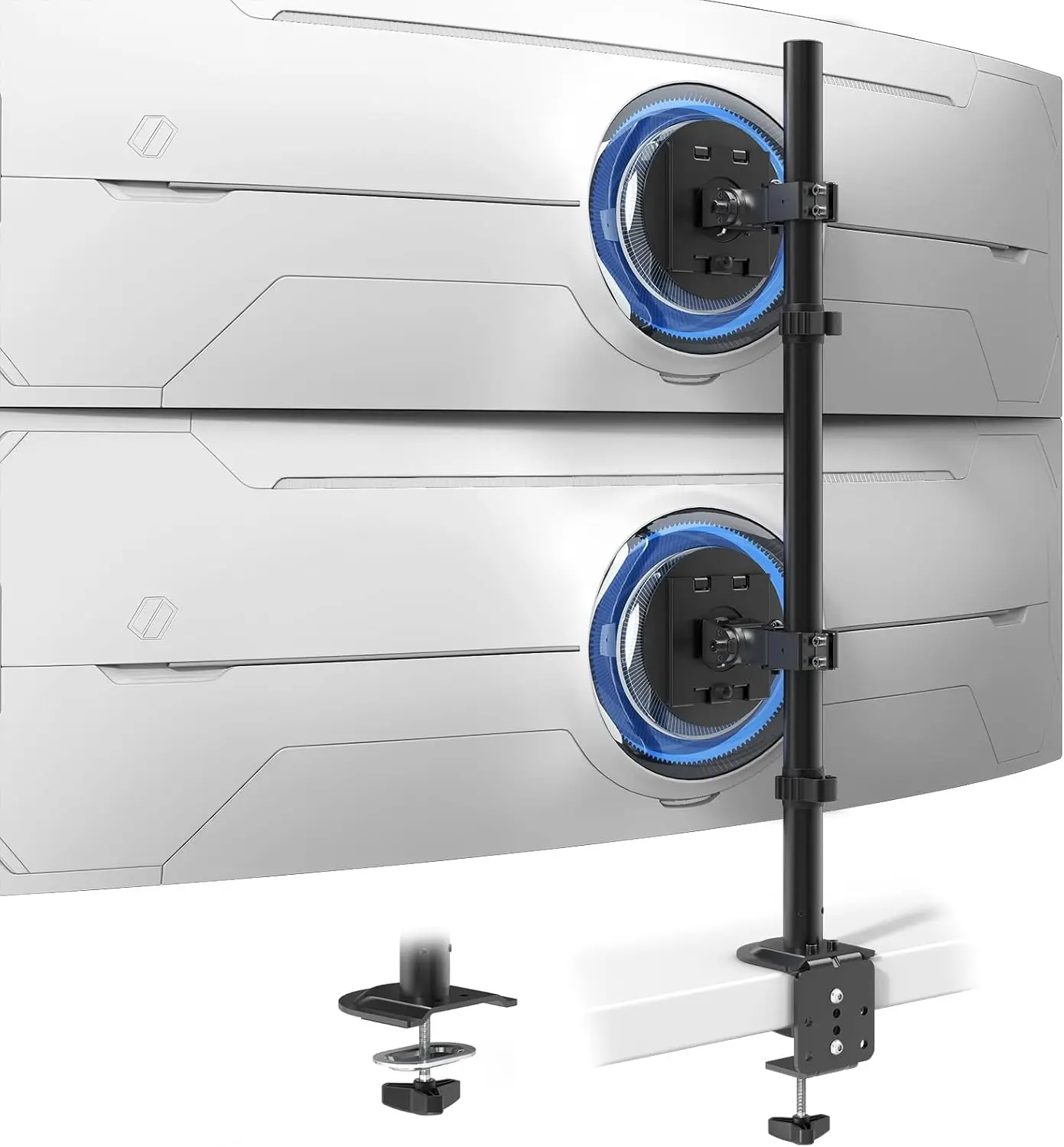 Vertical Dual Monitor Arm for 17-49'' Screens, Extra Tall Desk Mount Holds 44 lbs Each, VESA 75/100, Black