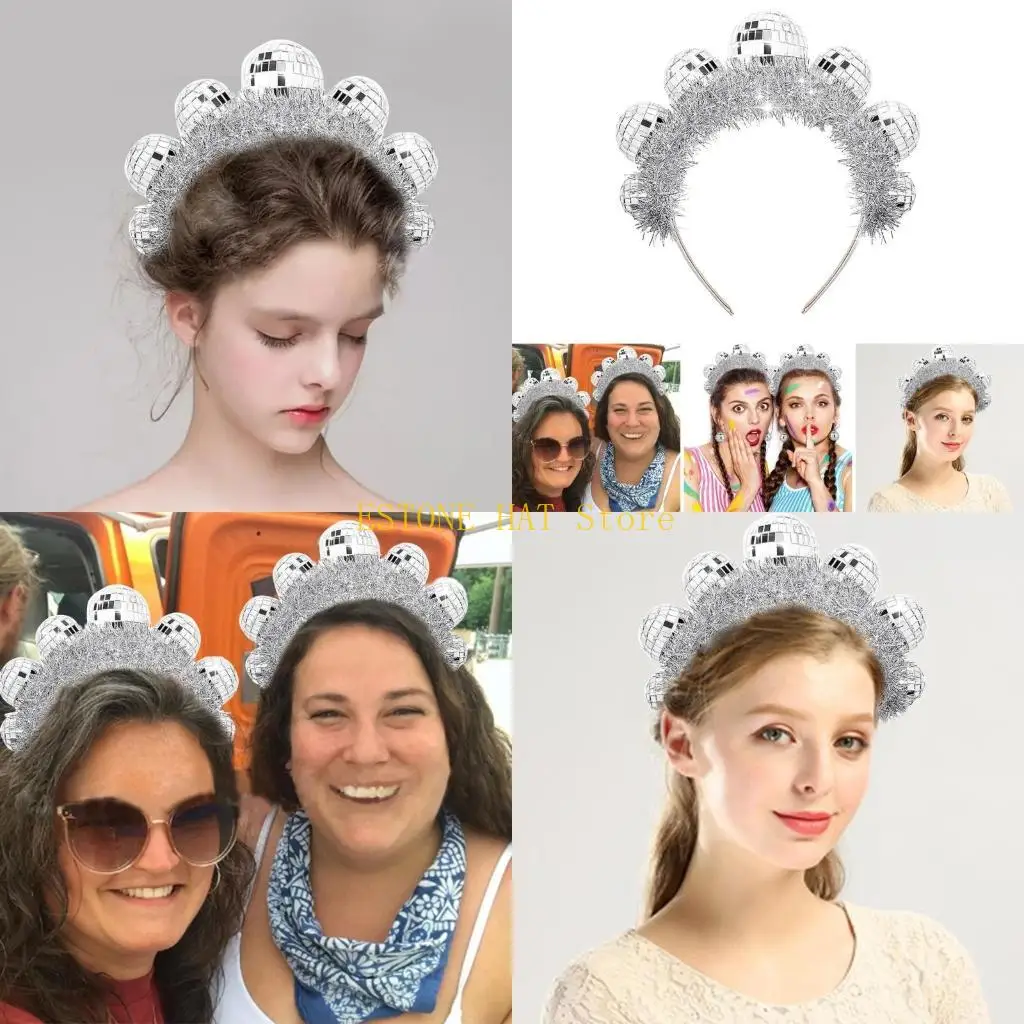 

49MF 70s Vintage Hairband Disco Ball Headband Music Festival Headwear Party Supplies