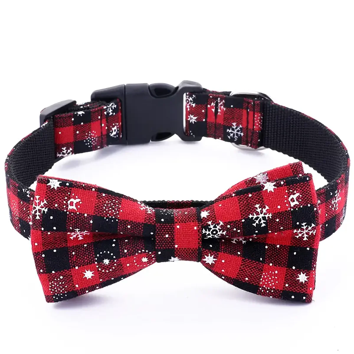 Dog Collar with Bow tie,Christmas Plaid Snowflake Dog Collar with Adjustable Buckle Suitable for Small Large Dogs Cats Pets