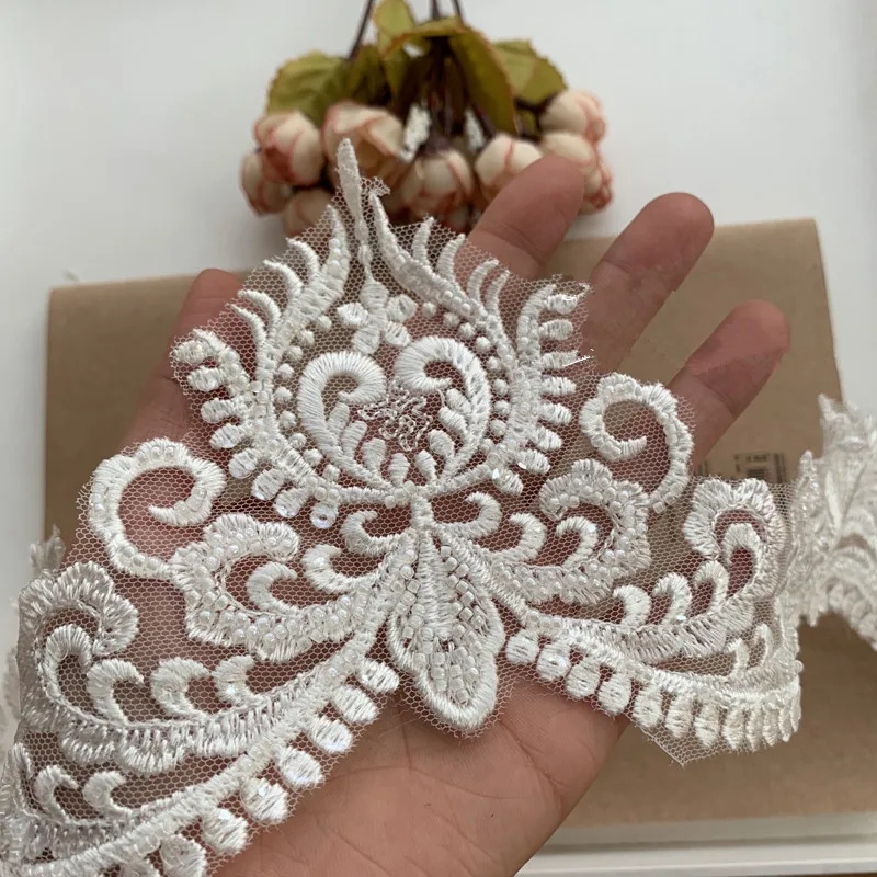 Elegant Beaded Flower Lace Trim Embroidery  Lace Trim With Sequins For DIY Bridal Dress Accessories