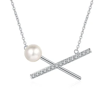 S925 silver 9mm pearl moissanite cross necklace women Minimalist collar chain versatile women