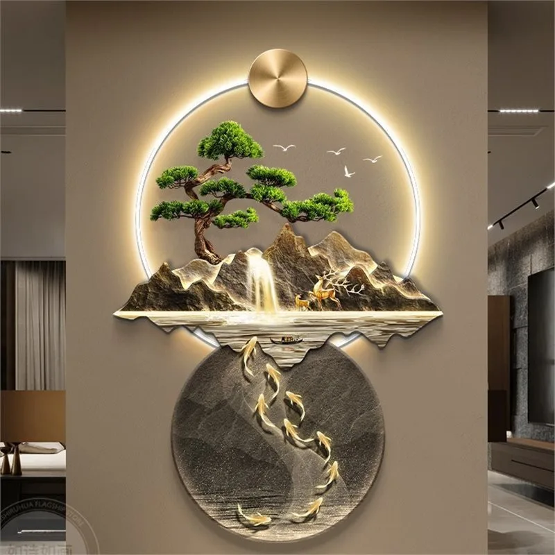 Chinese Wealth Lucky Waterfall Landscape Canvas LED Wall Art Light Entryway Corridor Hallway Living Room Home Decor Novelty New