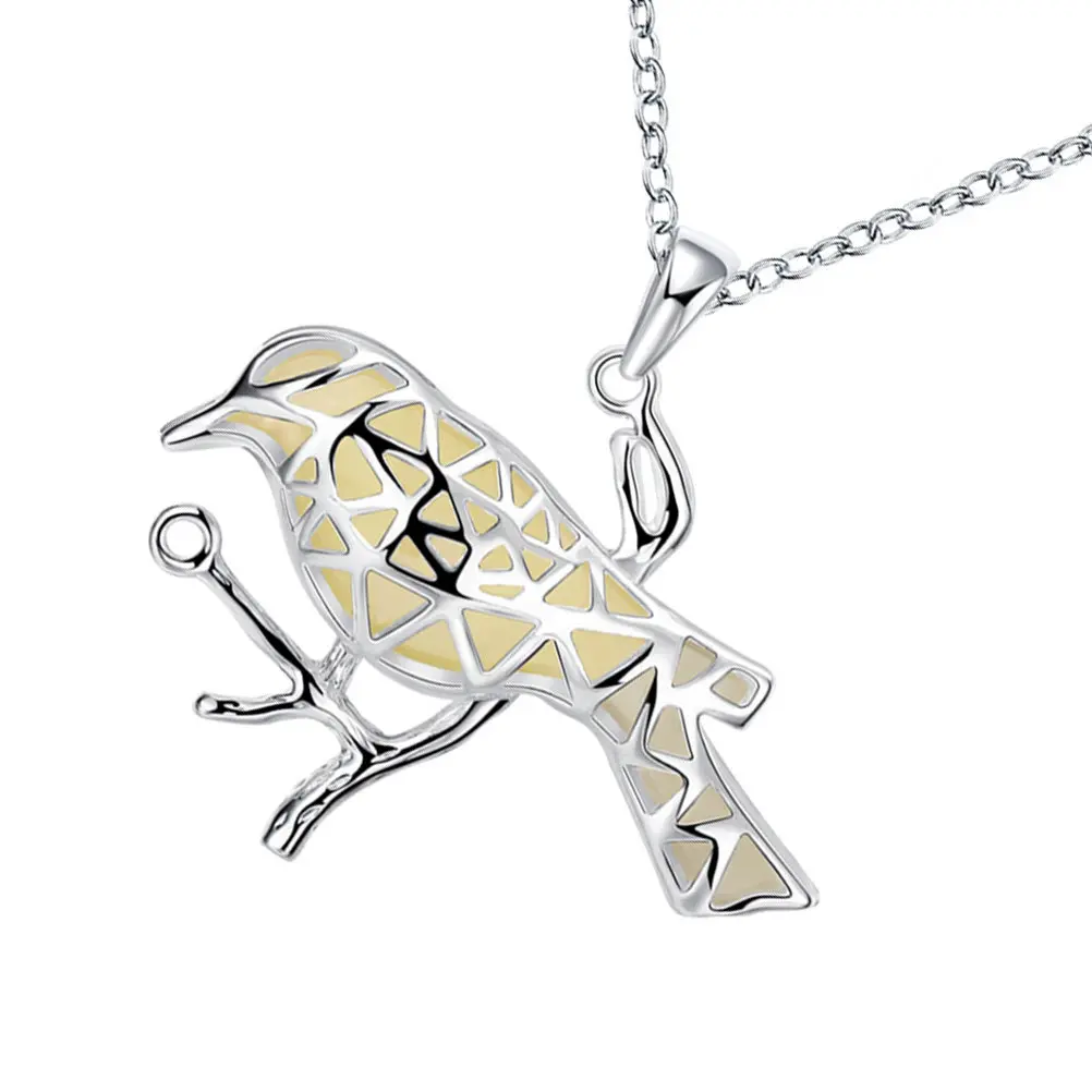 Luminous Necklace Hollow Bird Pendant Fluorescent Green Glow in Dark Bird Pendant Gift for Festivals